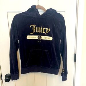 Juicy Couture Gold label Velour Pull Over hooded Sweater Size XS Navy Blue